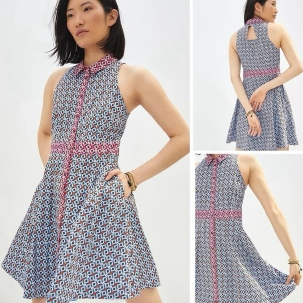 Anthropologie Maeve Buckley Geometric Print Mini Button Up Sleeveless Dress 6